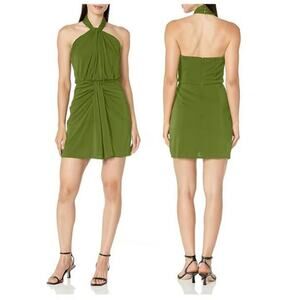 Cinq A Sept Kaily Open Back Draped Mini Halter Blouson Dress Green Womens Size 8